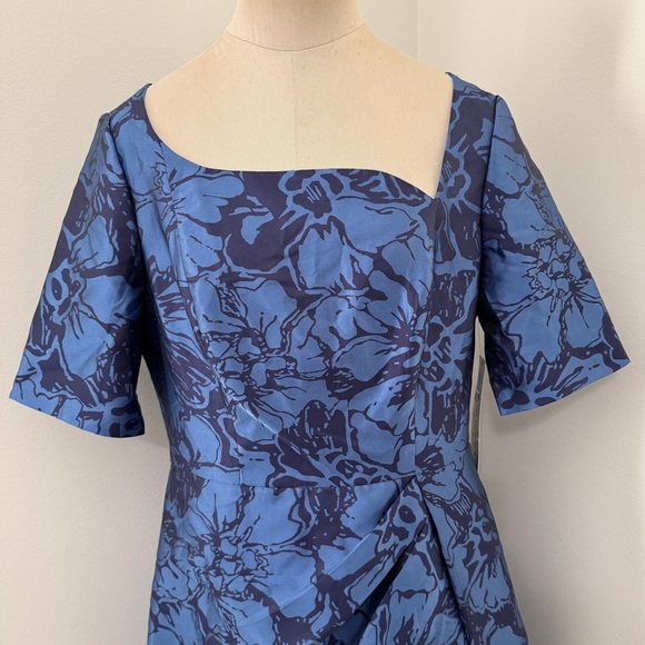 NEW Kay Unger 12 Tallulah Blue Floral Midi DRESS Mother of Bride Wedding Formal - Picture 3 of 10